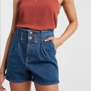 Express Super High Waisted Paperbag Waist Denim Midi Shorts 00
